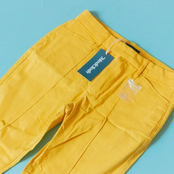 NEW Modcloth Mustard Yellow Richmond Reverse Seam Ankle Slim Fit Pants Sz 8 - Picture 3 of 9